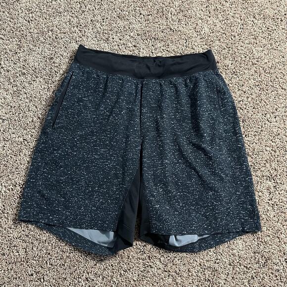 Lululemon Shorts Mens Small Black Speckle Lined Running Athletic Zip Pocket - Picture 1 of 8